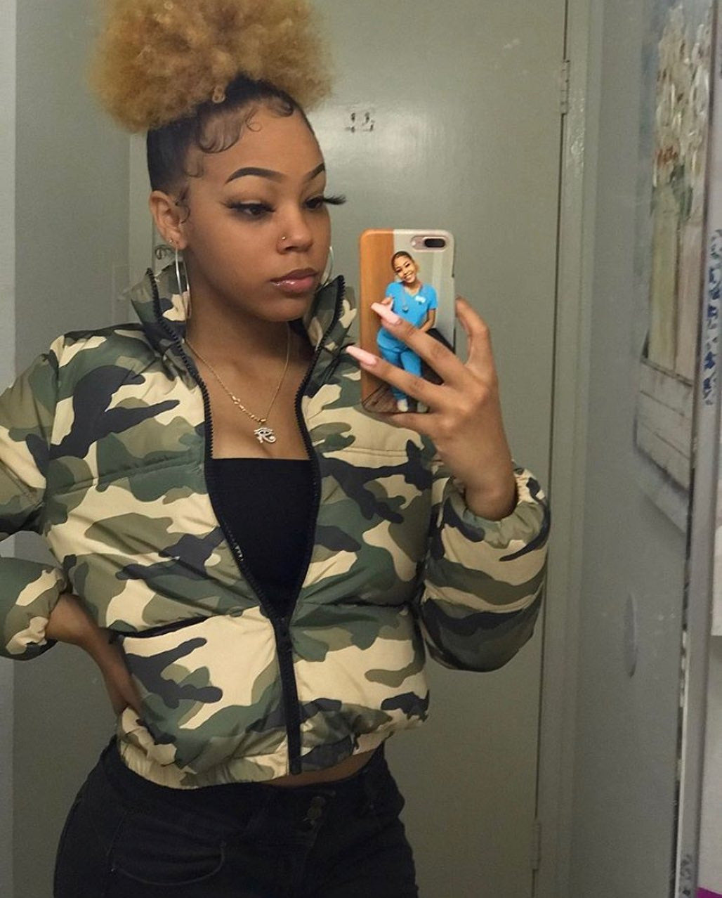 Army green camouflage down jacket